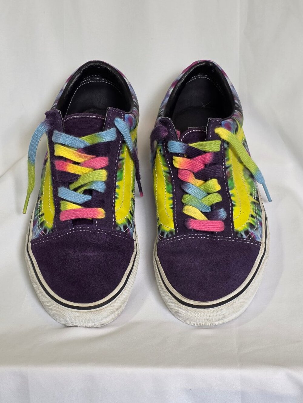 Vans Old Skool Tie Dye Sneakers Purple Yellow Rainbow Lace Shoes Women's 10.5